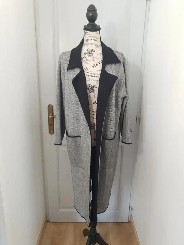 Manteau long souple / Veste fluide gris & noir Sweet Lady – Taille S / M (36 / 3
